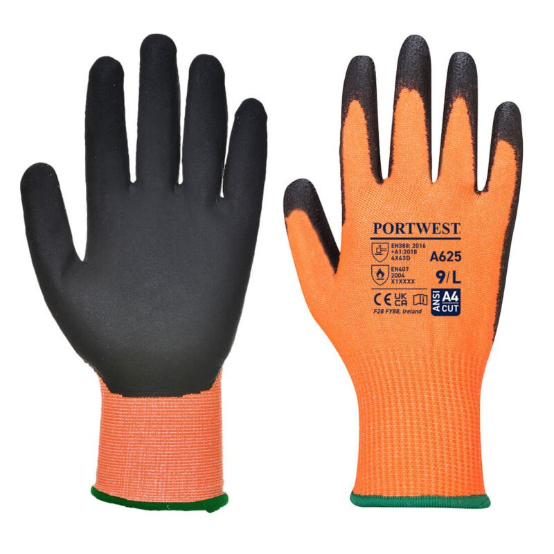 A625 - Cut D13 PU Viz-Tex Glove Orange/Black